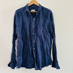 Massimo Dutti 100% Linen Blue Button Up Shirt Size XXL
